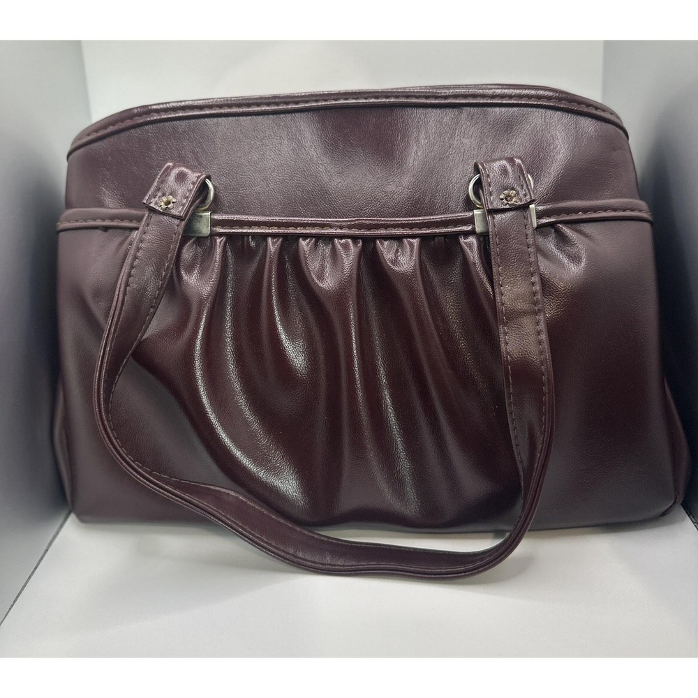 Vintage Burgundy Patent Leather Kiss Lock‎ Frame Handbag Ruched Purse Classic